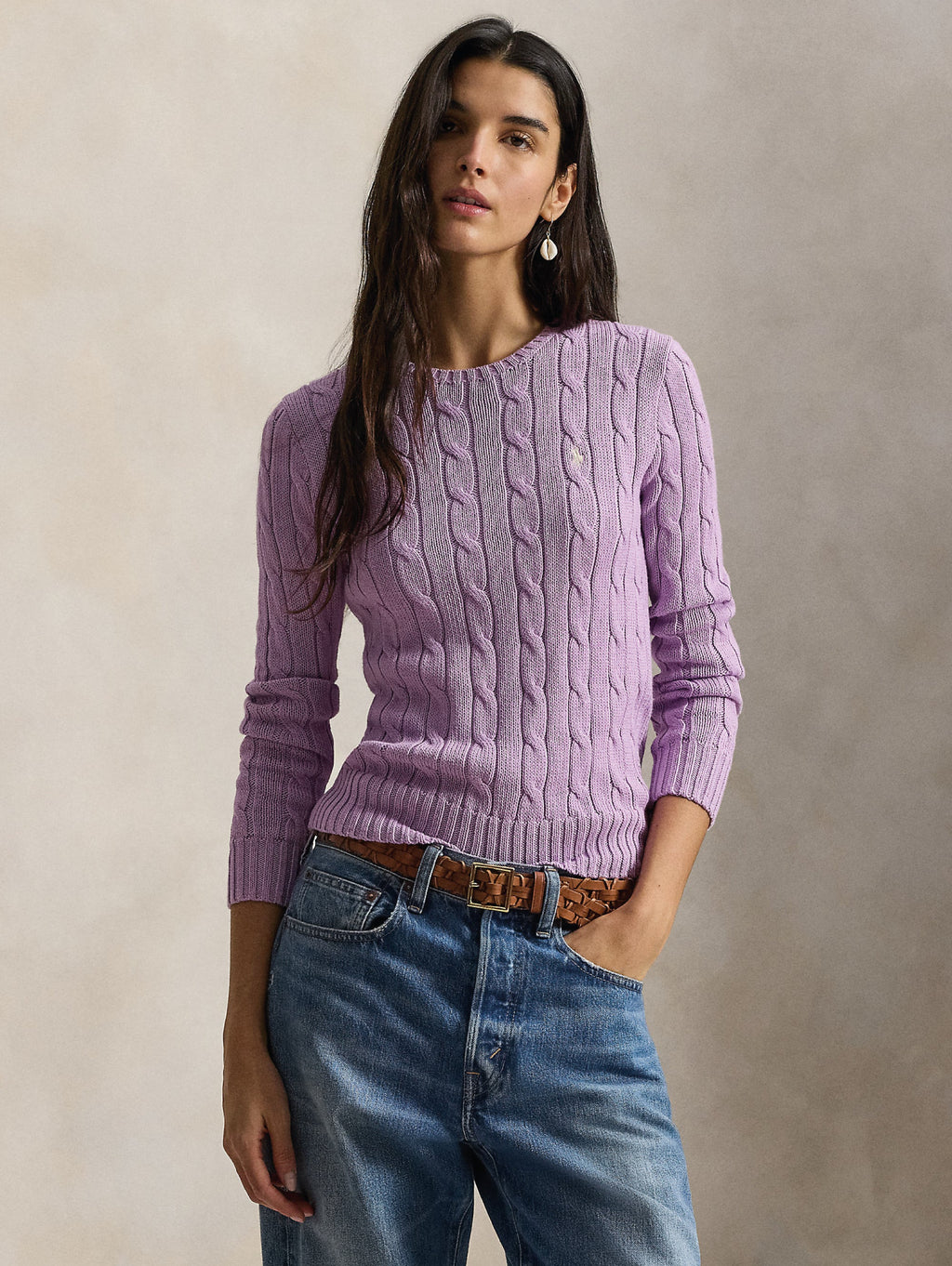 2026 New Arrival Maglia Girocollo in Cotone a Trecce Lilla