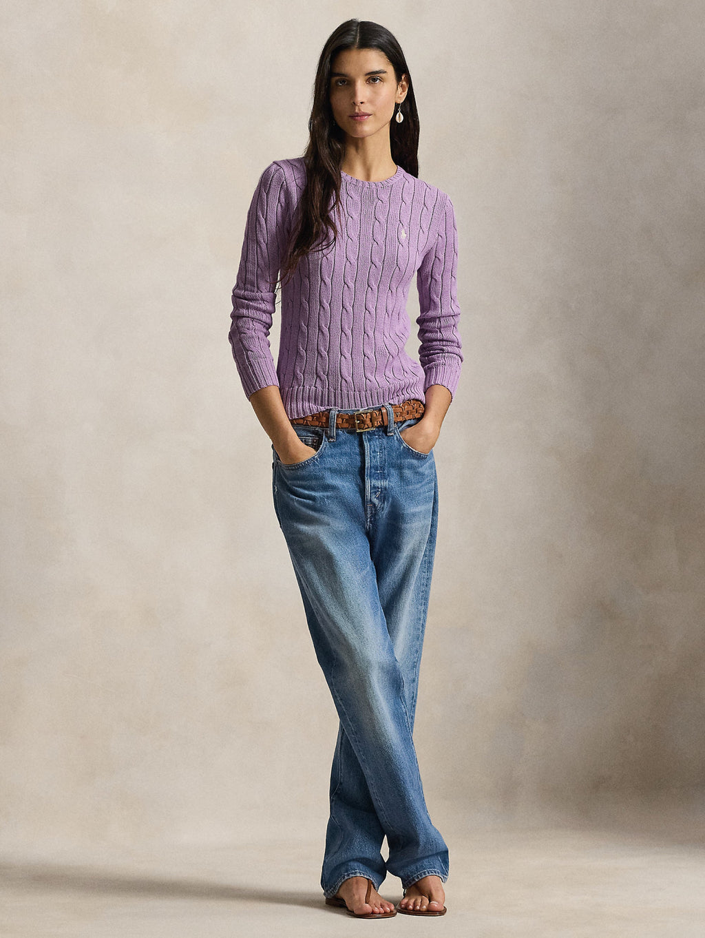 2026 New Arrival Maglia Girocollo in Cotone a Trecce Lilla