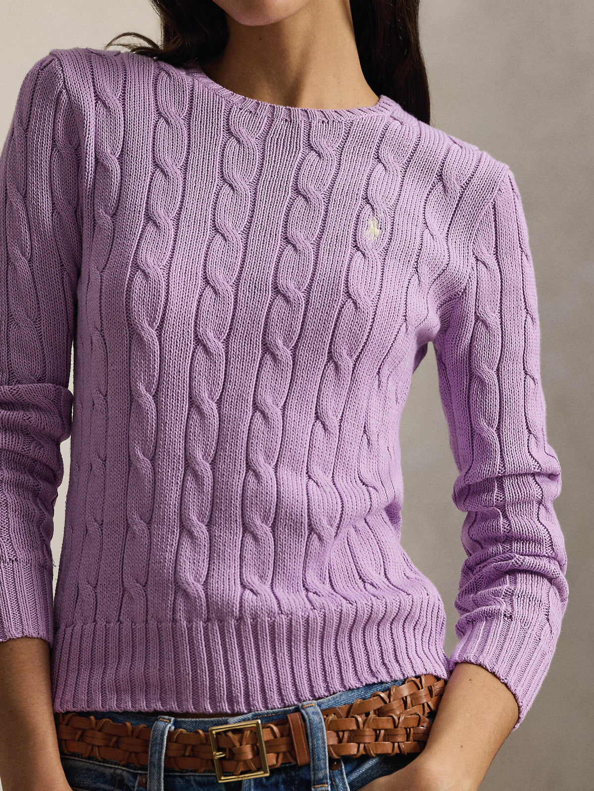 2026 New Arrival Maglia Girocollo in Cotone a Trecce Lilla