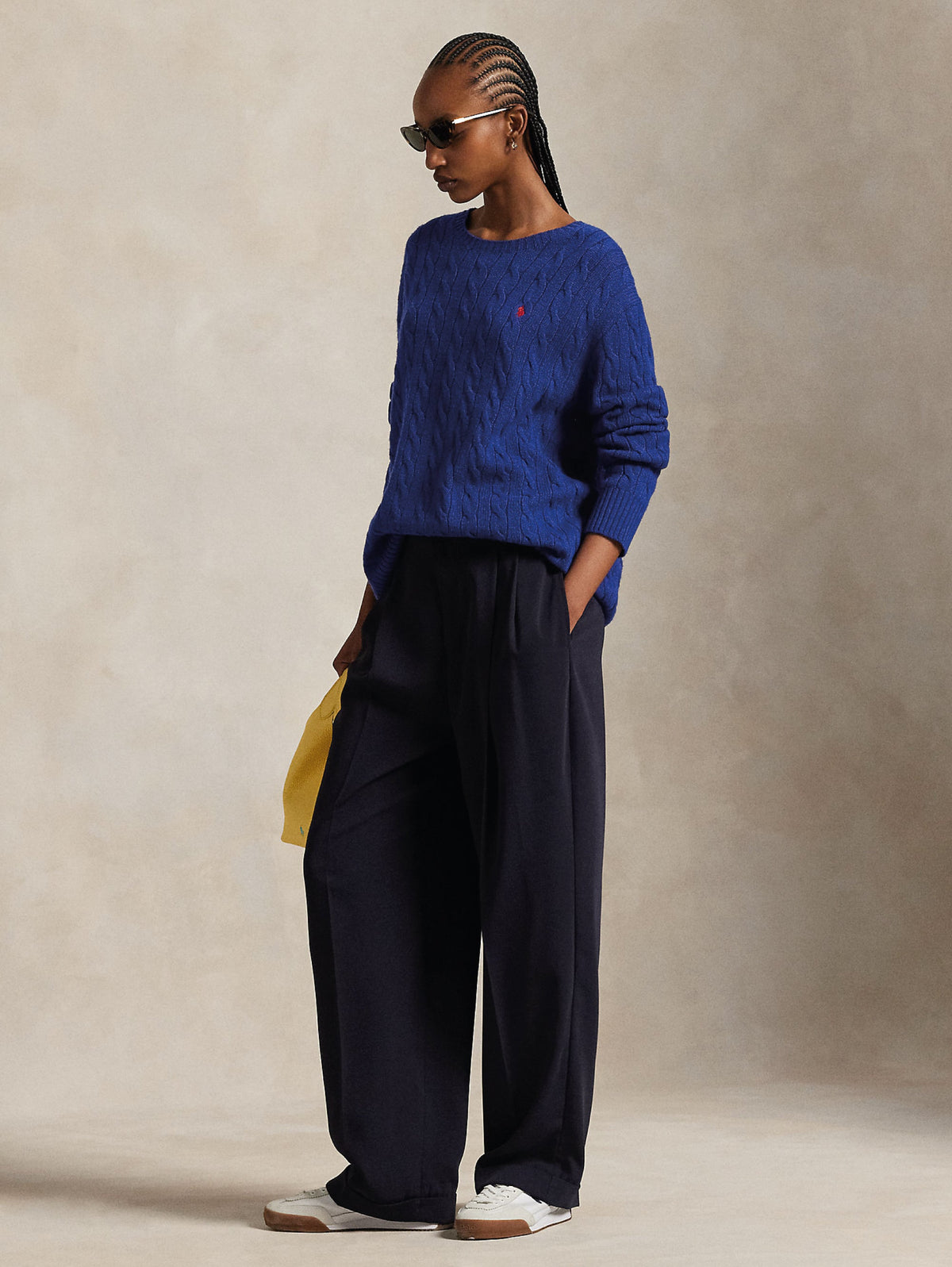 2026 New Arrival Maglia a Trecce Relaxed Fit Cobalto