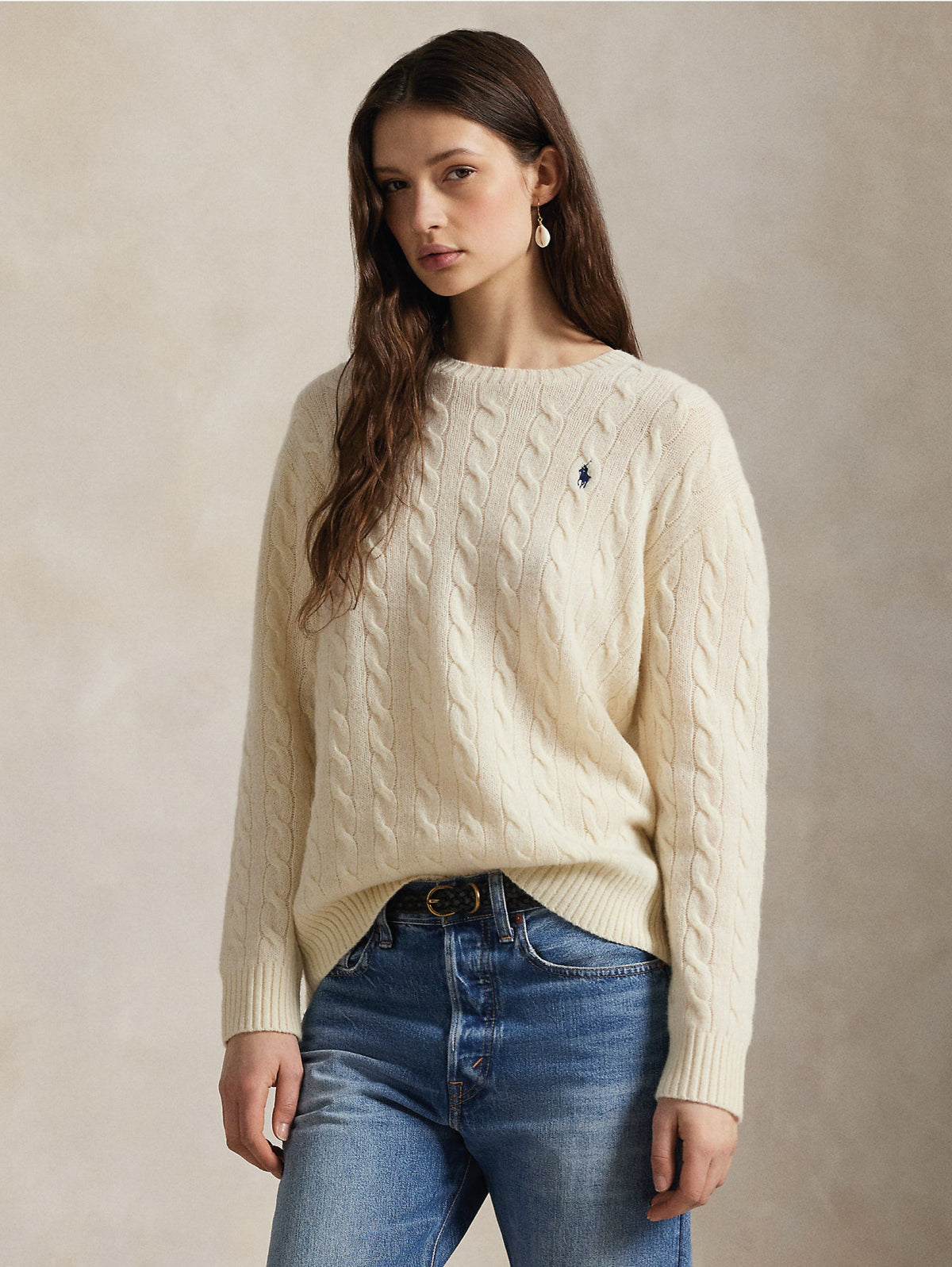 2026 New Arrival Maglia a Trecce Relaxed Fit Crema