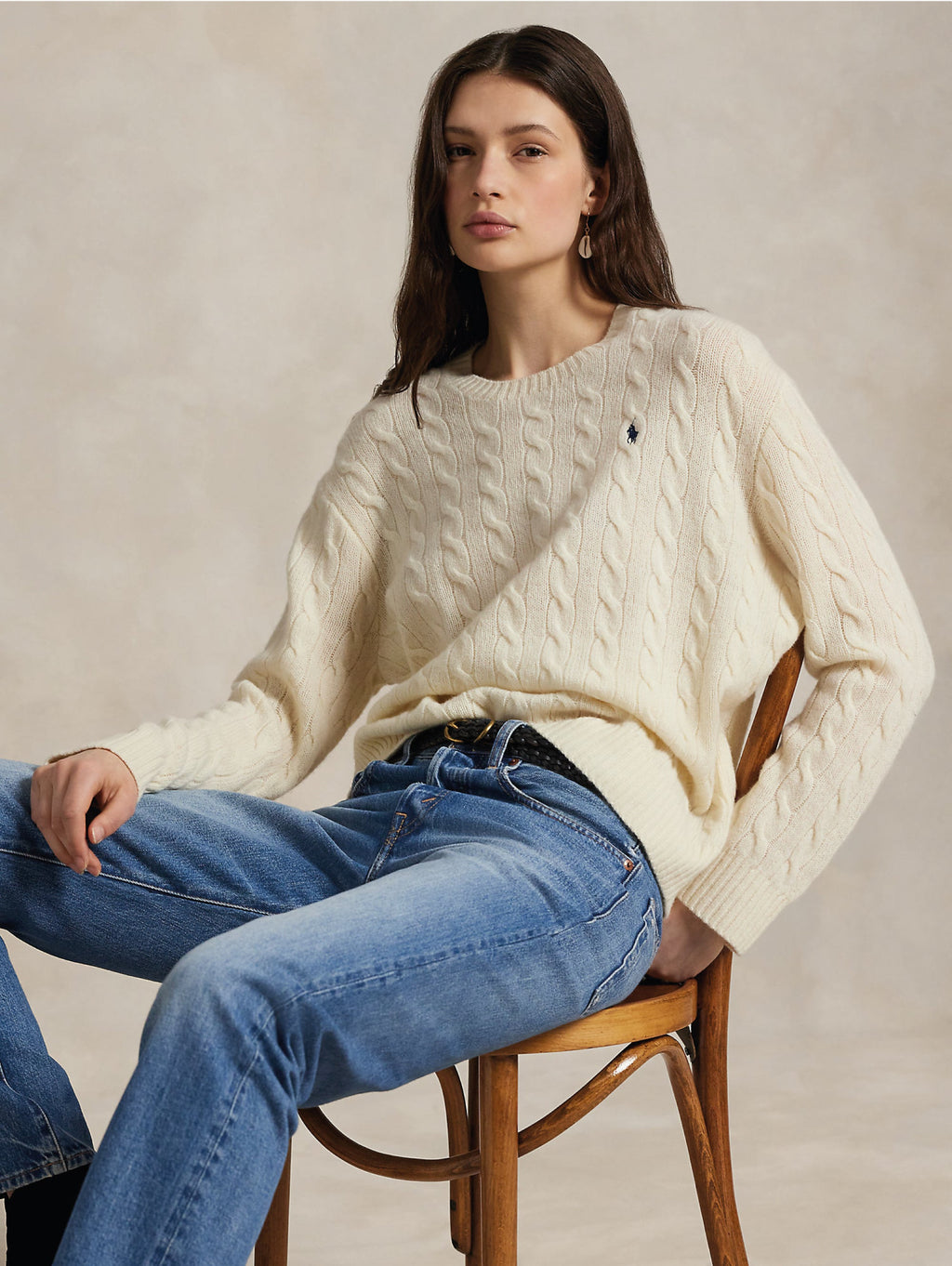 2026 New Arrival Maglia a Trecce Relaxed Fit Crema