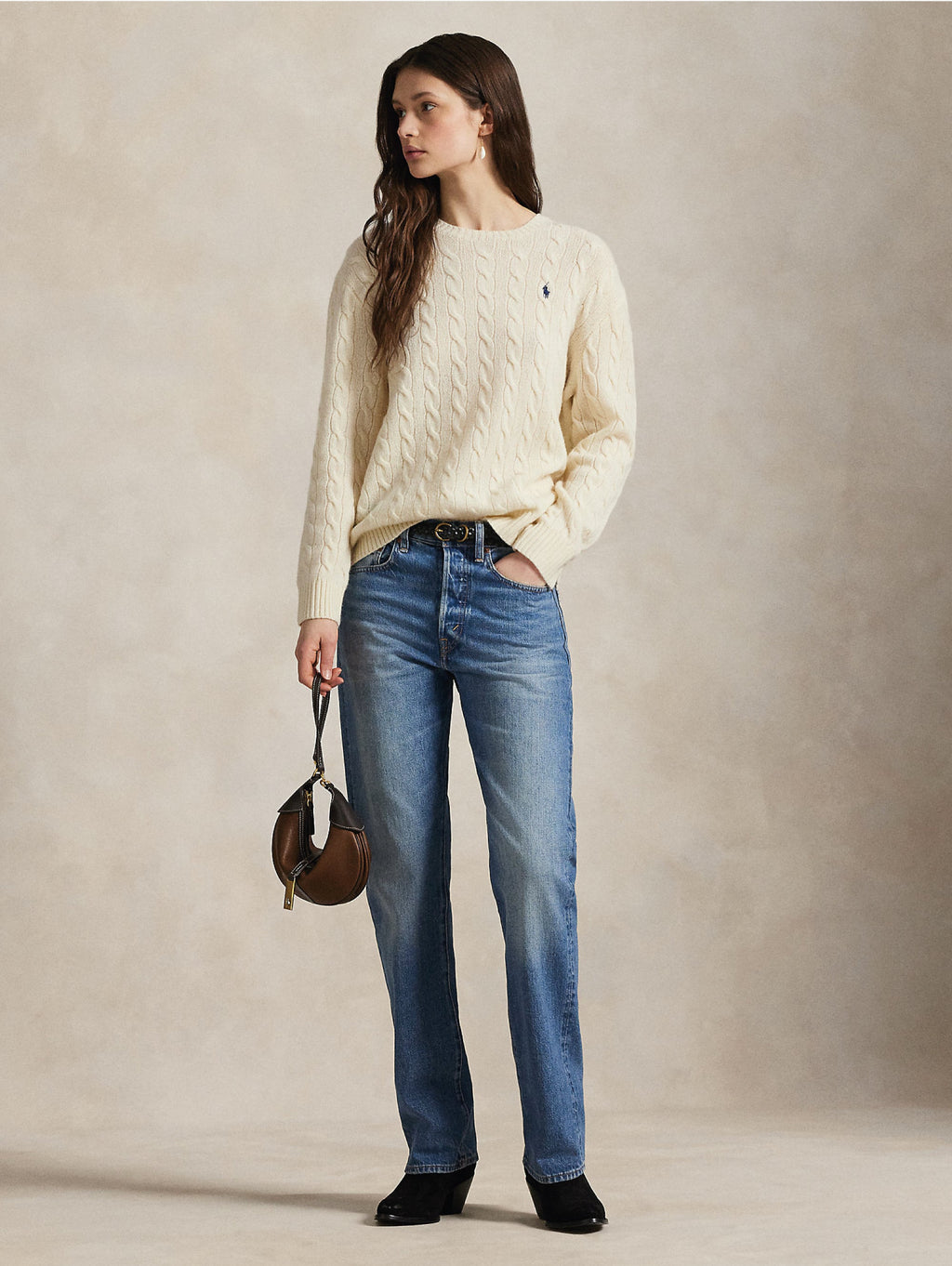 2026 New Arrival Maglia a Trecce Relaxed Fit Crema