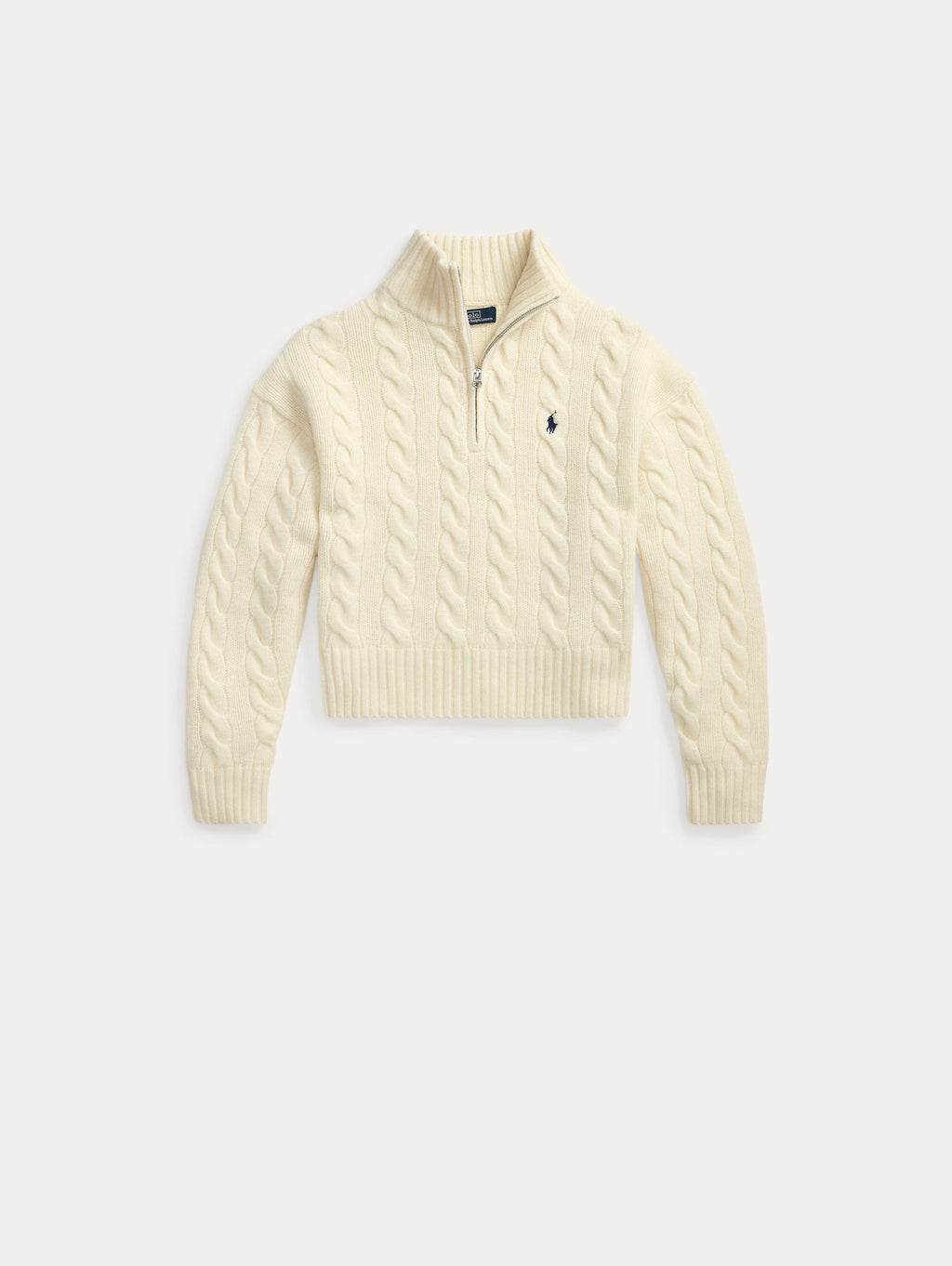2026 New Arrival Maglia a Trecce in Lana con Mezza Zip Crema