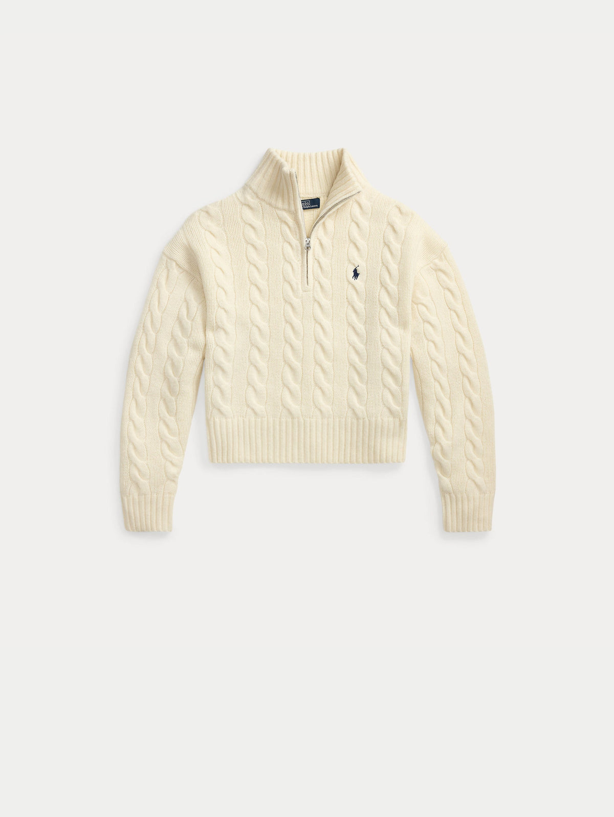 2026 New Arrival Maglia a Trecce in Lana con Mezza Zip Crema