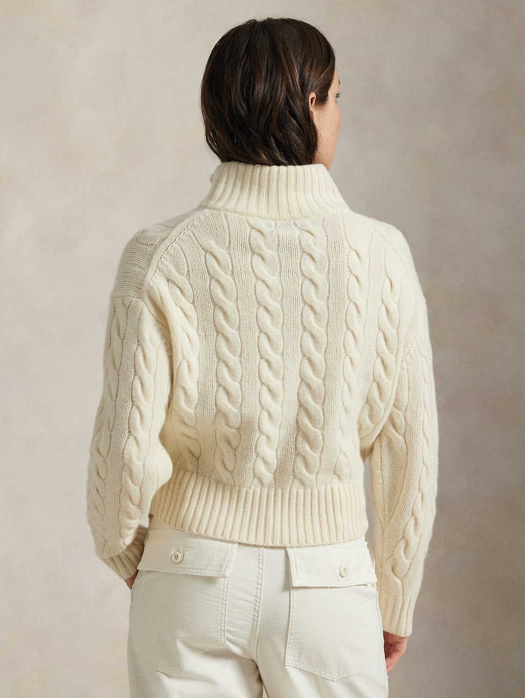 2026 New Arrival Maglia a Trecce in Lana con Mezza Zip Crema