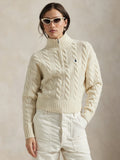 2026 New Arrival Maglia a Trecce in Lana con Mezza Zip Crema