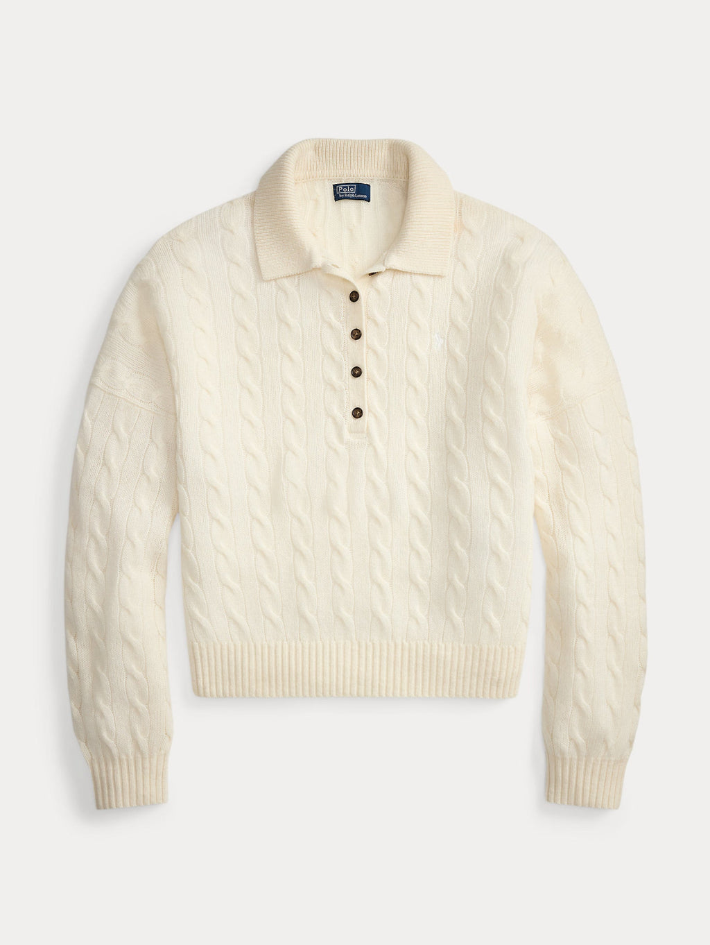 2026 New Arrival Maglia in Lana a Trecce con collo Polo Crema
