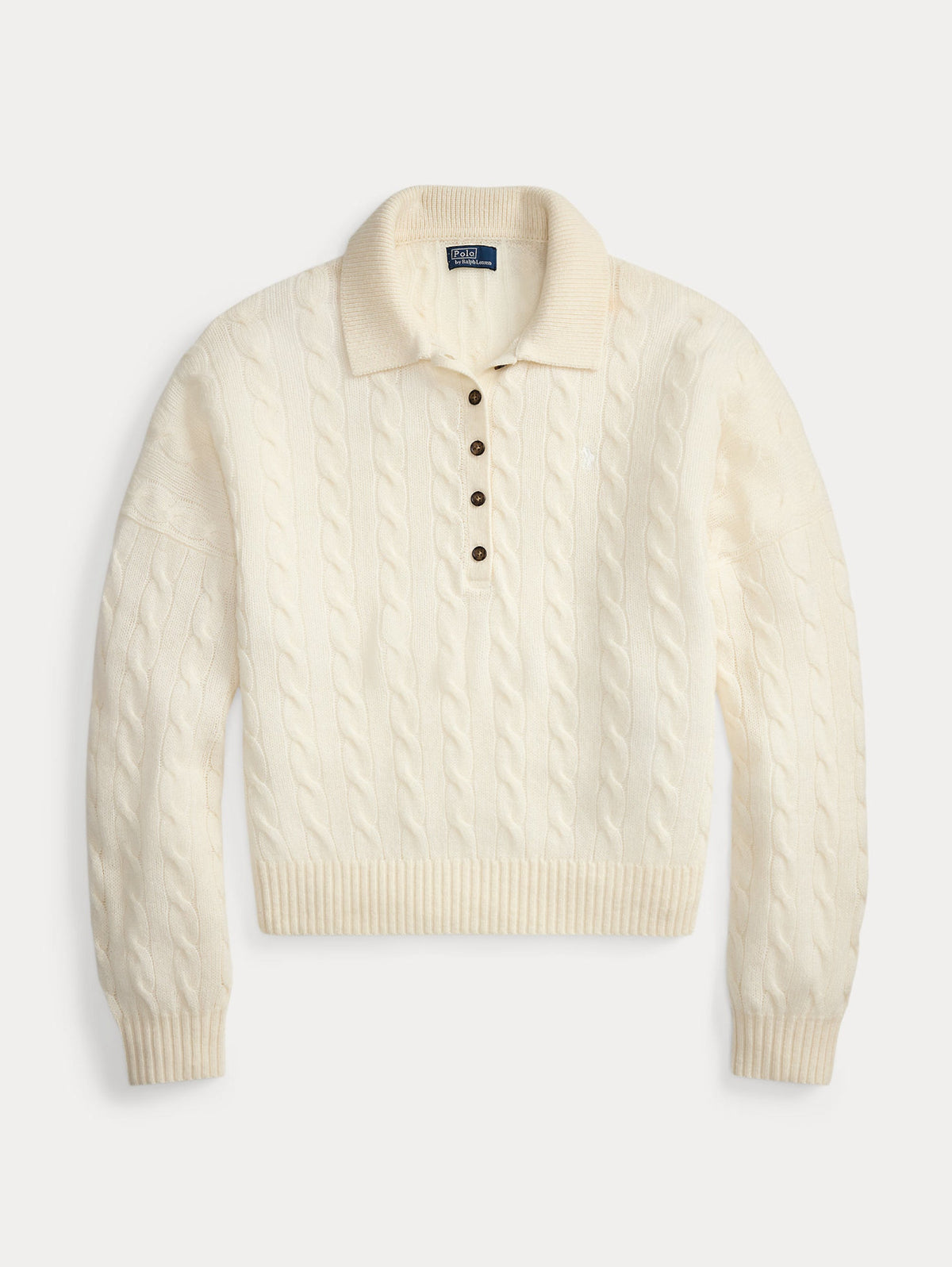 2026 New Arrival Maglia in Lana a Trecce con collo Polo Crema
