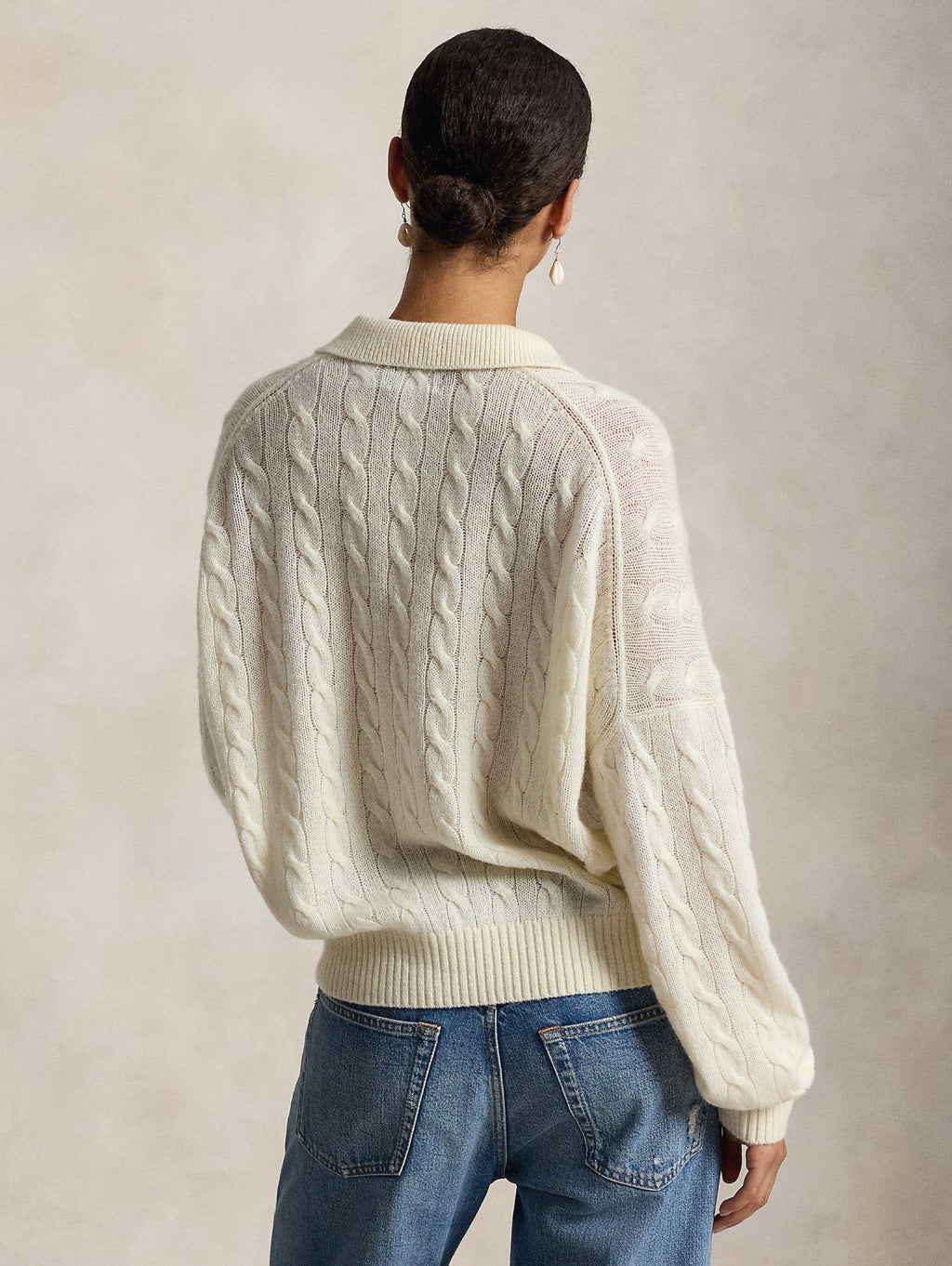 2026 New Arrival Maglia in Lana a Trecce con collo Polo Crema