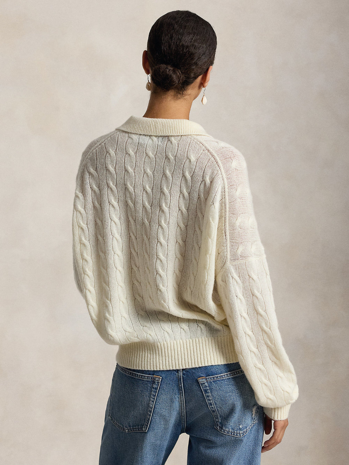 2026 New Arrival Maglia in Lana a Trecce con collo Polo Crema