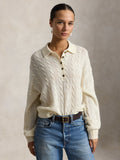2026 New Arrival Maglia in Lana a Trecce con collo Polo Crema