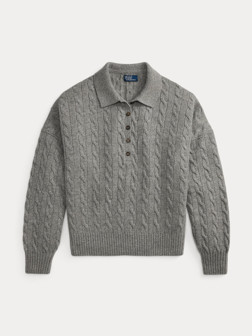 2026 New Arrival Maglia in Lana a Trecce con Collo Polo Grigio