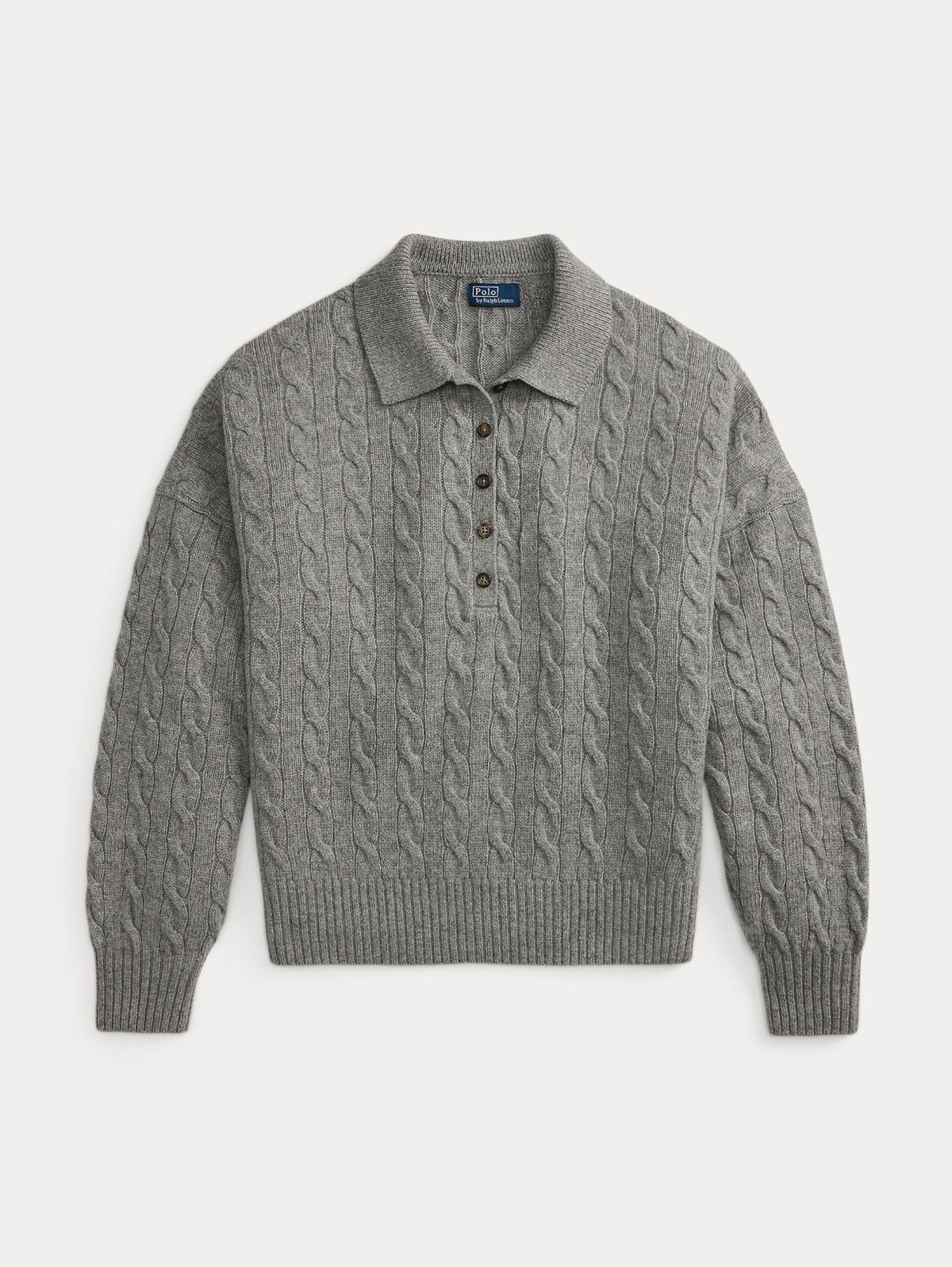 2026 New Arrival Maglia in Lana a Trecce con Collo Polo Grigio