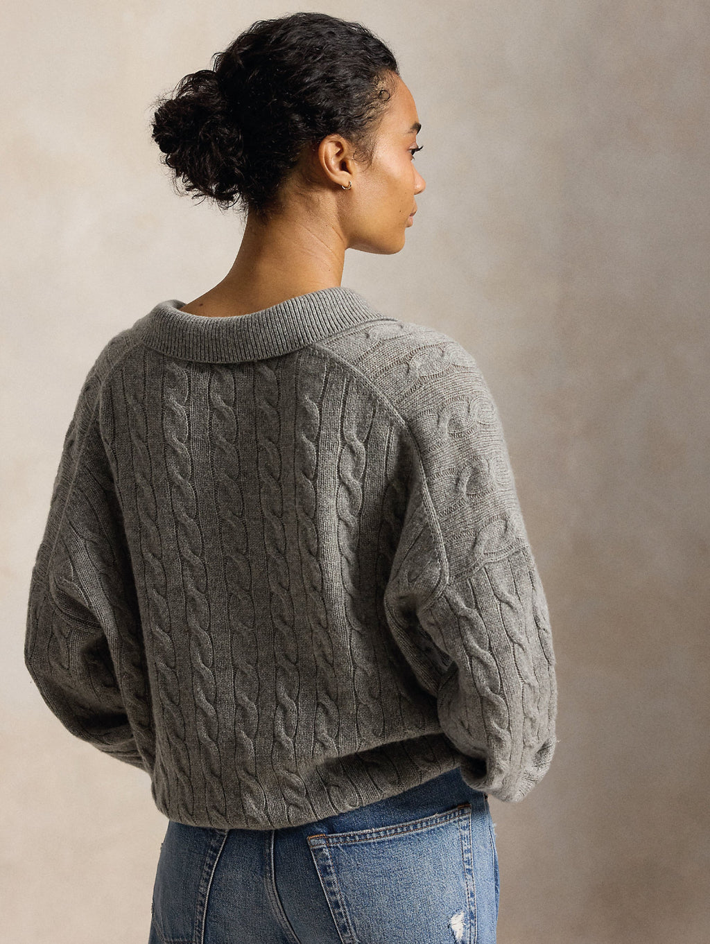 2026 New Arrival Maglia in Lana a Trecce con Collo Polo Grigio