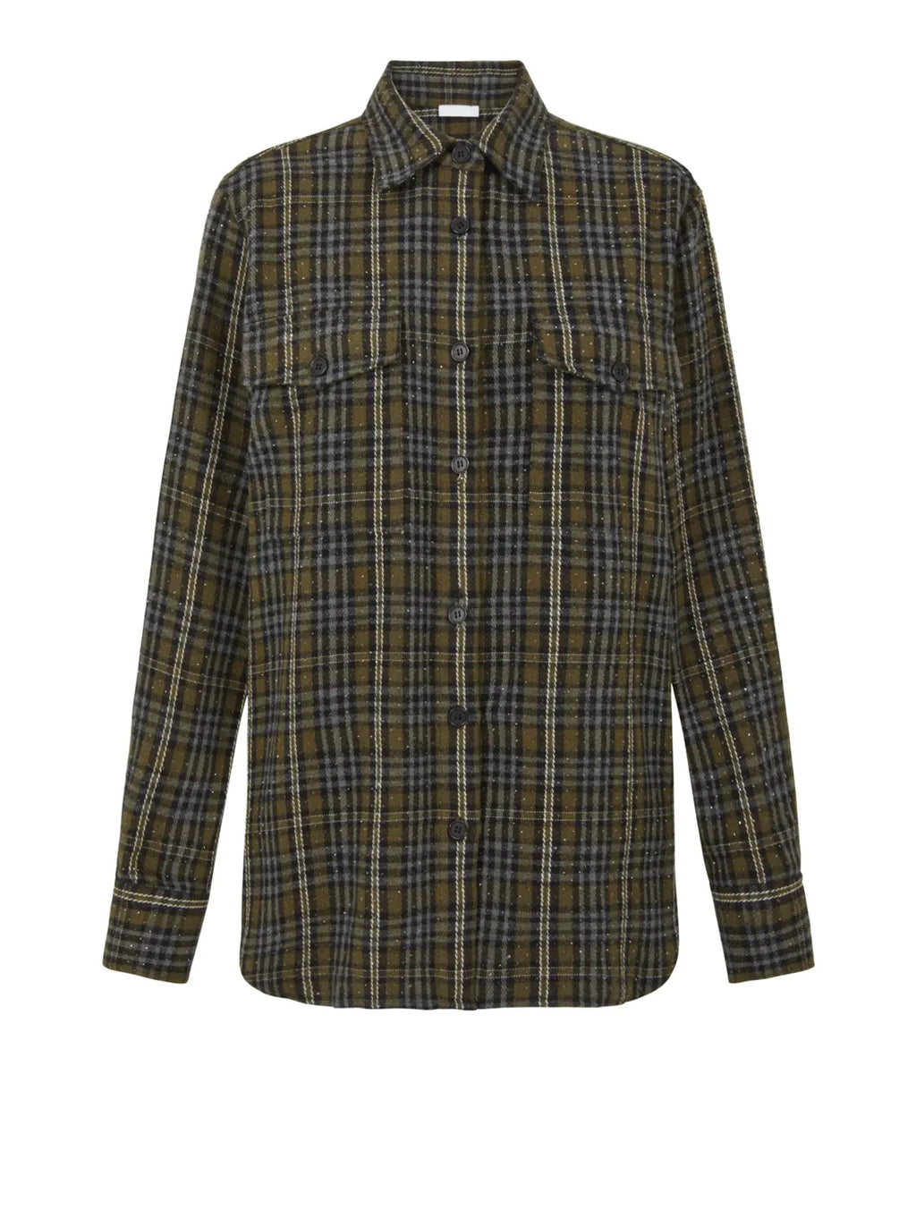 2026 New Arrival Camicia Check in Flanella con Strass Verde
