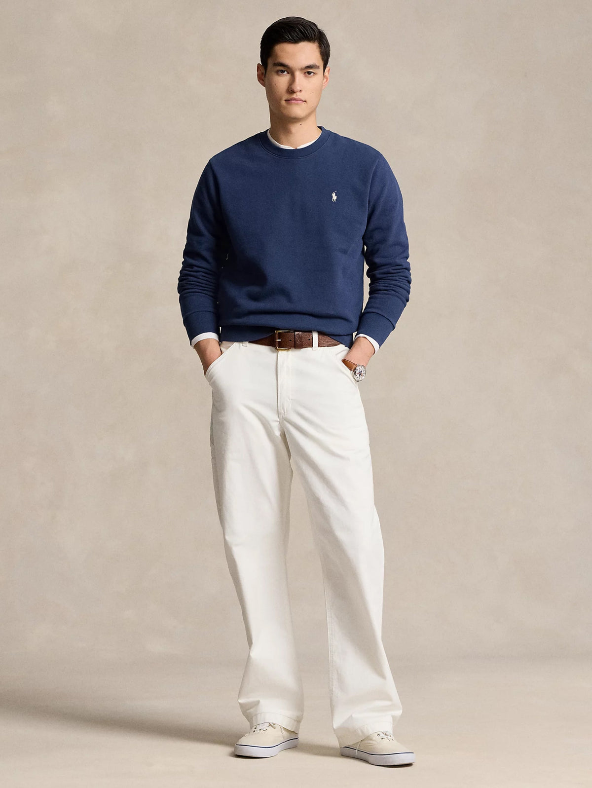 2026 New Arrival Felpa Girocollo in Cotone Loopback Blu Medio