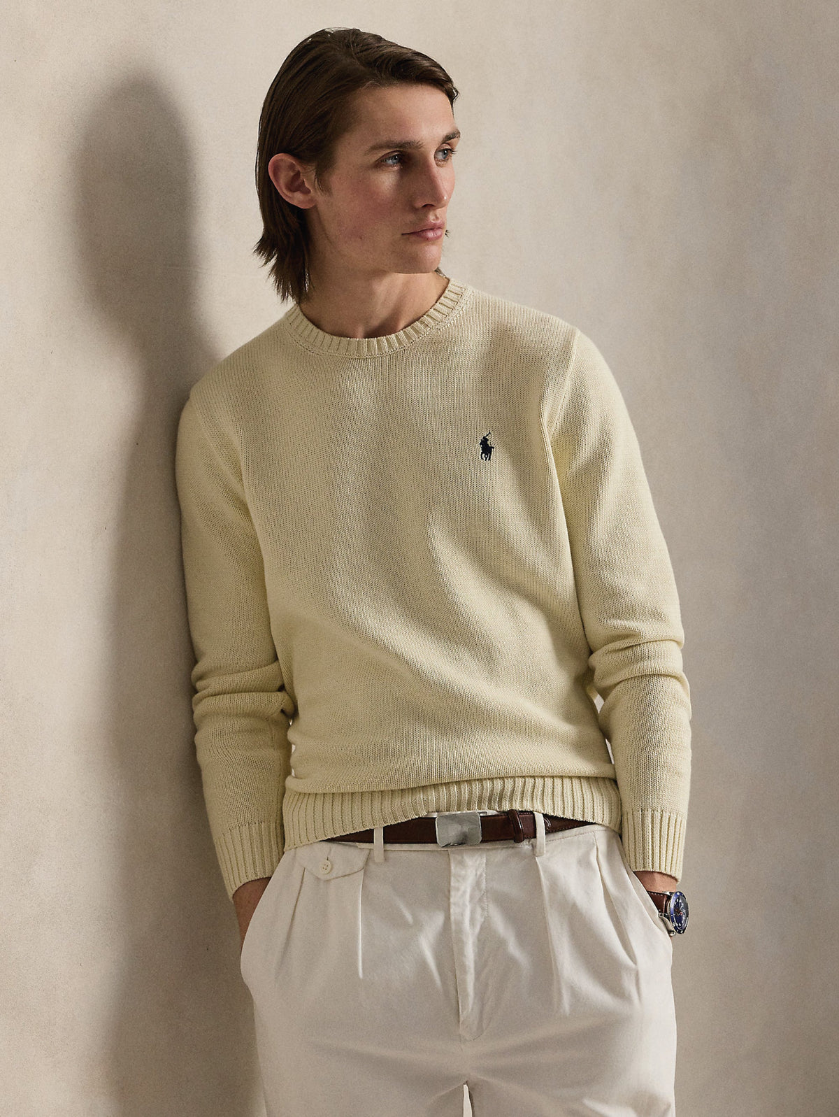 2026 New Arrival Maglia Girocollo in Cotone Regular Fit Crema