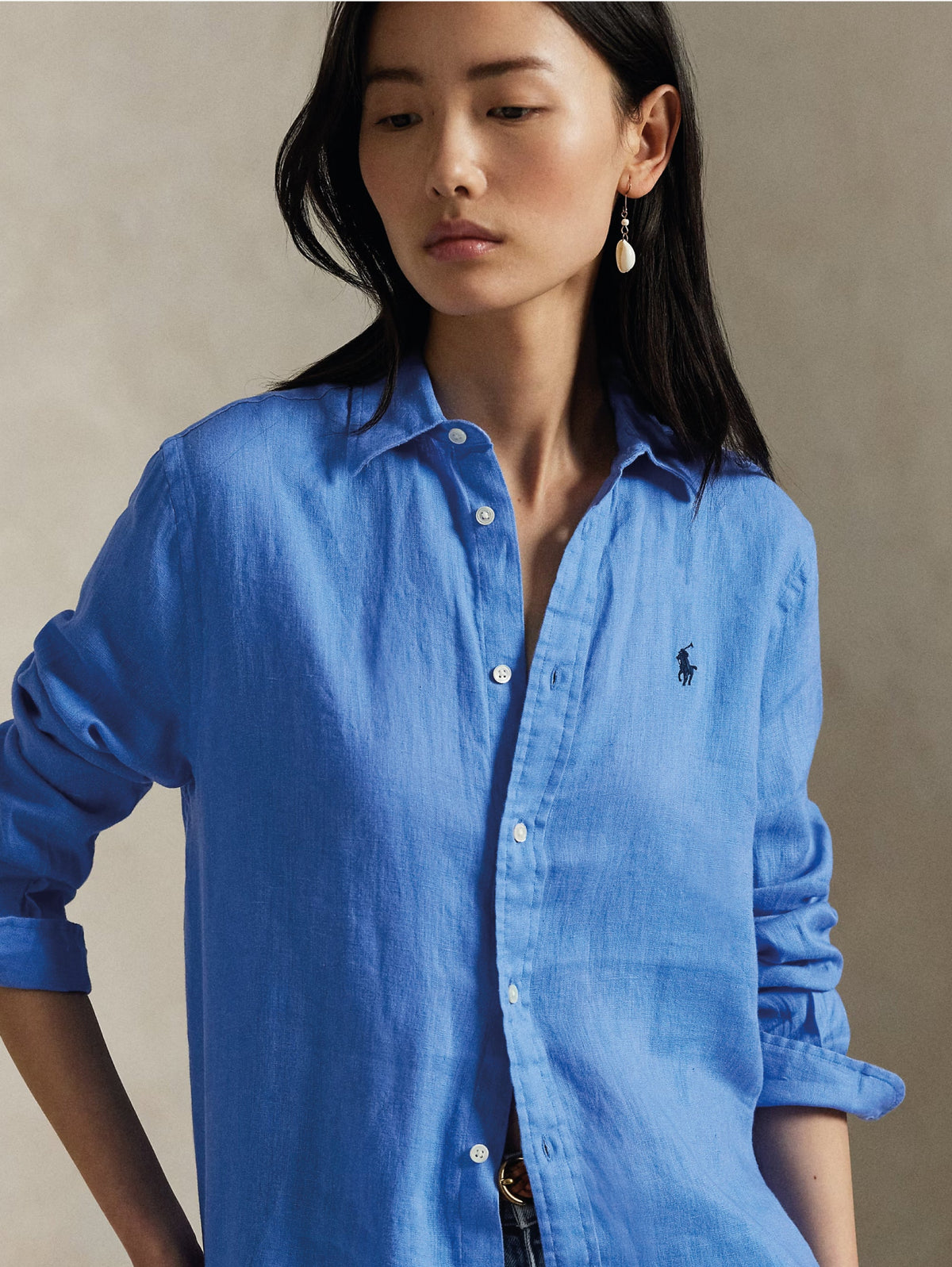 2026 New Arrival Camicia Classic Fit in Lino Blu