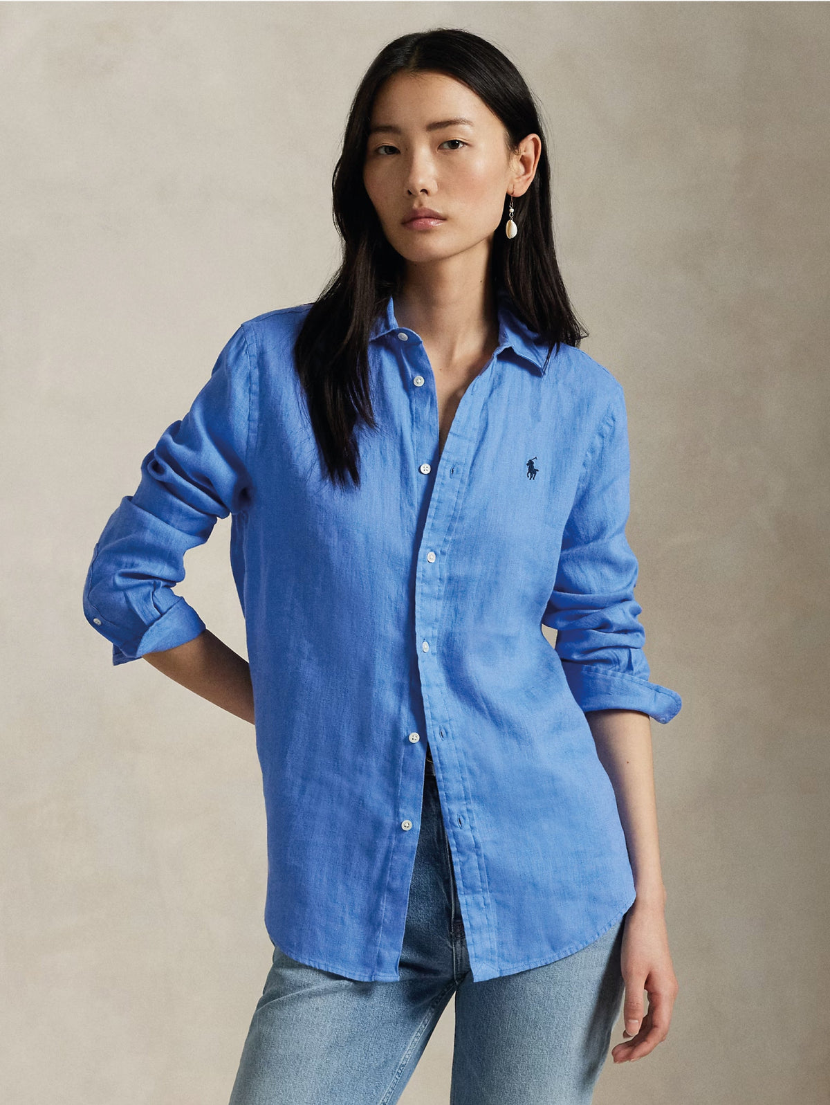 2026 New Arrival Camicia Classic Fit in Lino Blu