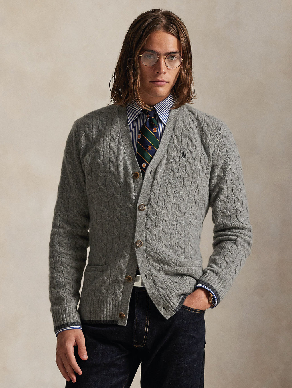 2026 New Arrival Cardigan in Lana e Cashmere a Trecce Grigio