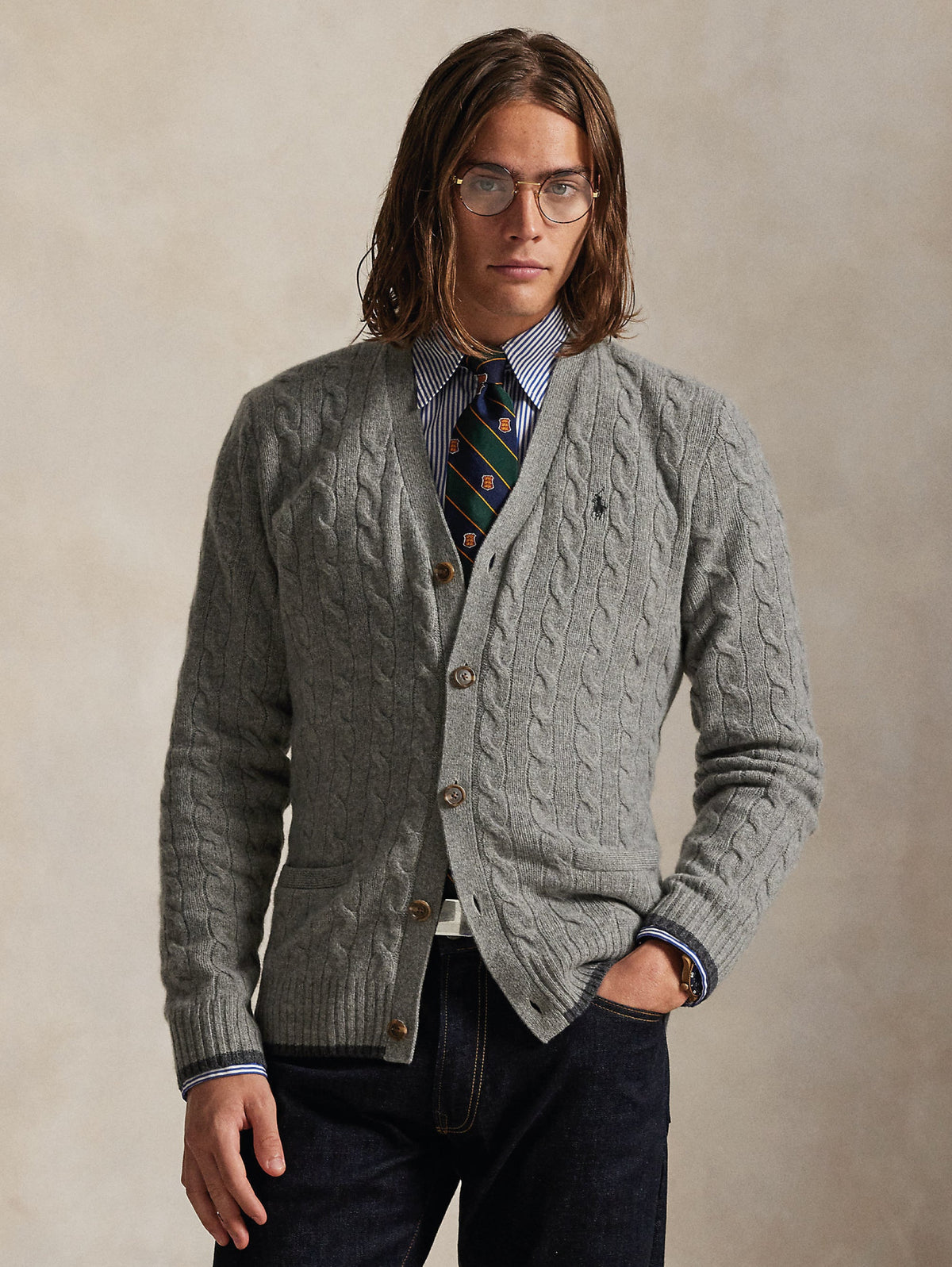 2026 New Arrival Cardigan in Lana e Cashmere a Trecce Grigio