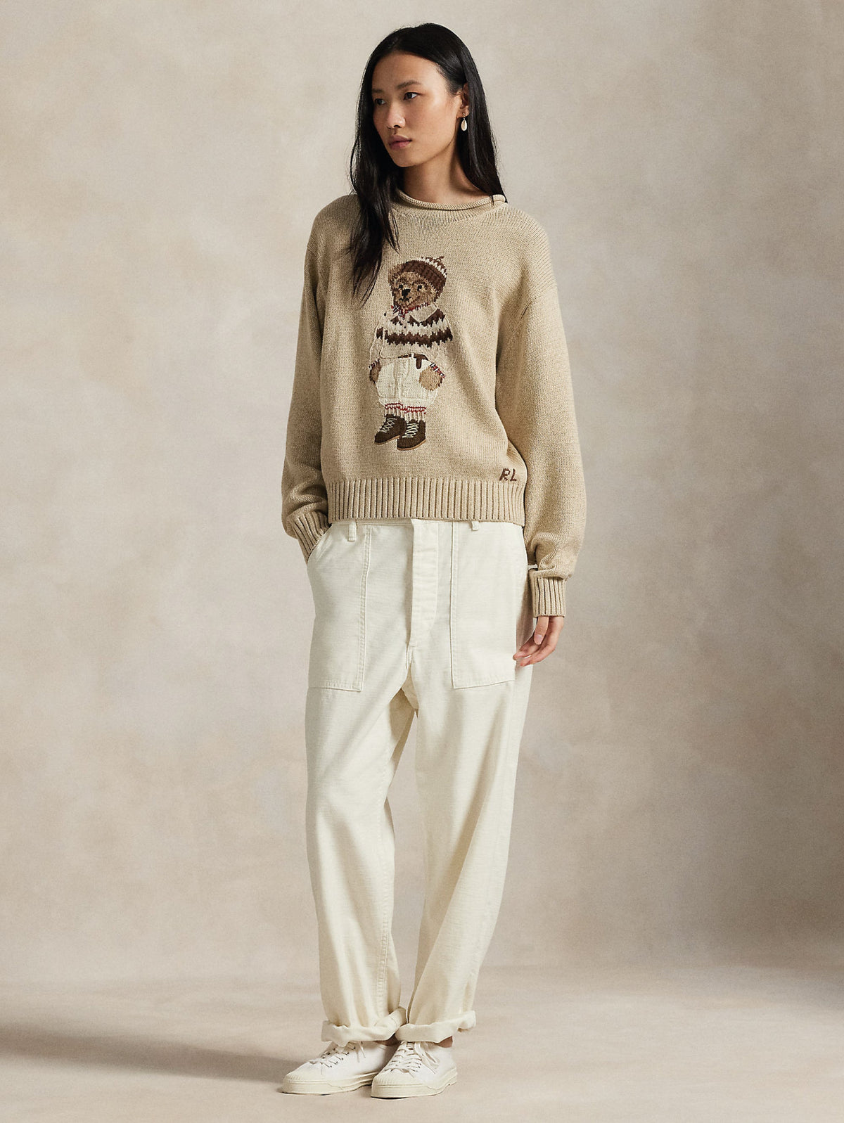 2026 New Arrival Maglione in Cotone con Intarsio Polo Bear Mandorla