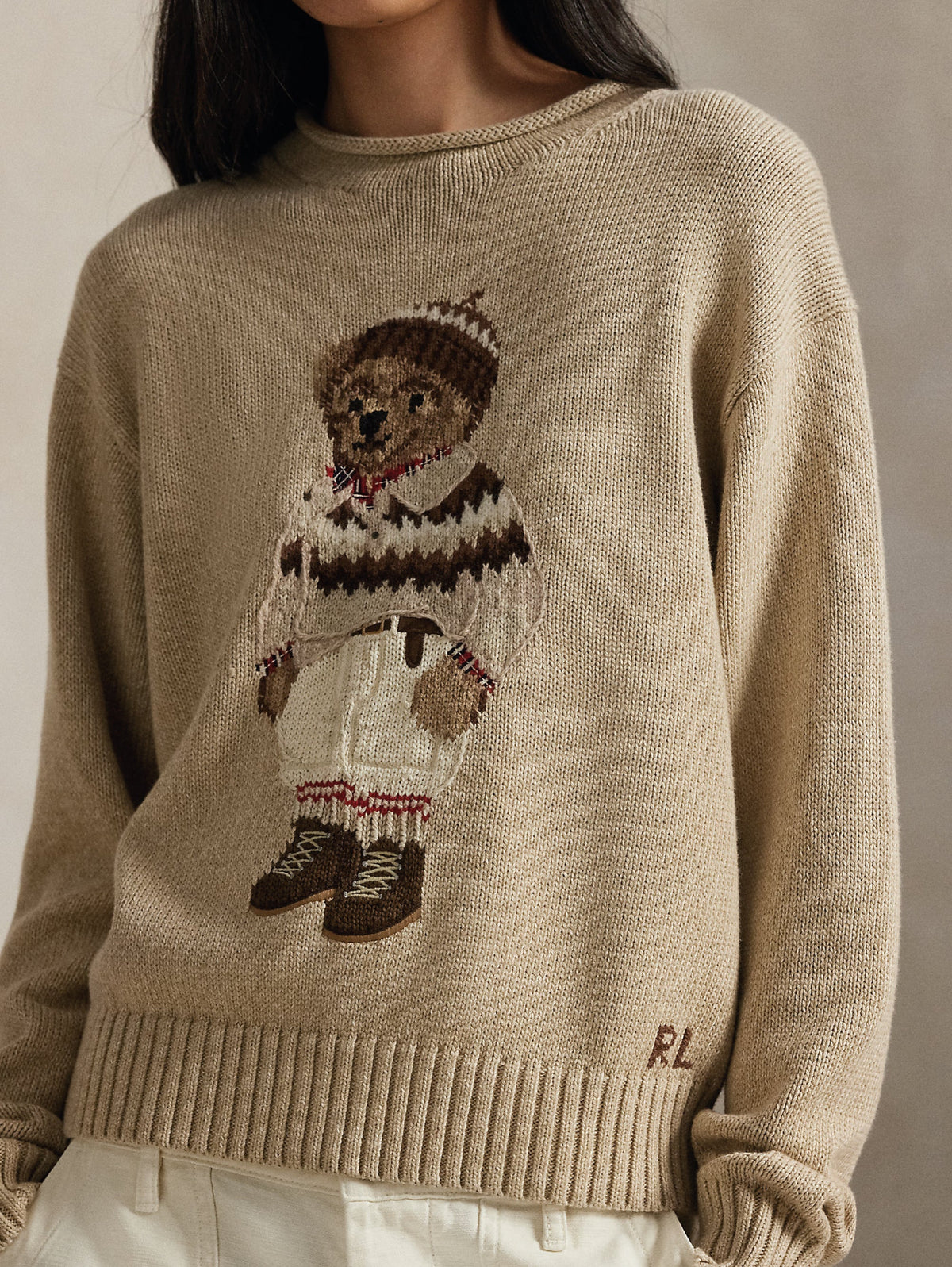 2026 New Arrival Maglione in Cotone con Intarsio Polo Bear Mandorla