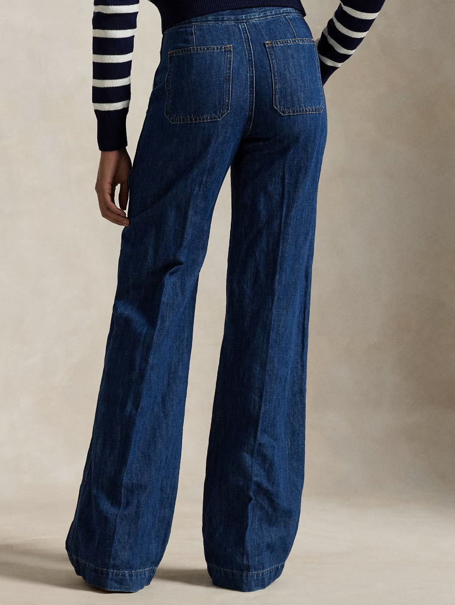 2026 New Arrival Jeans Svasati a Gamba Larga con Tasche Applicate Indaco