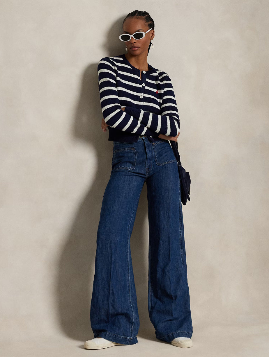 2026 New Arrival Jeans Svasati a Gamba Larga con Tasche Applicate Indaco