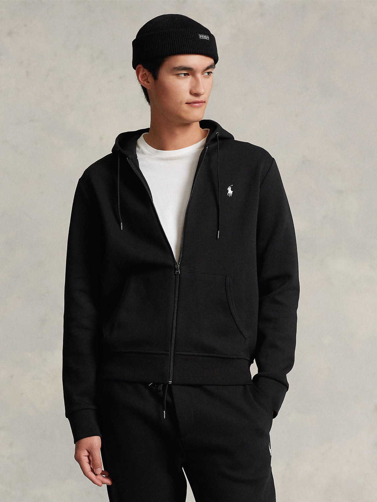 2026 New Arrival Felpa con Cappuccio e Zip  in Maglia Doppia Nero