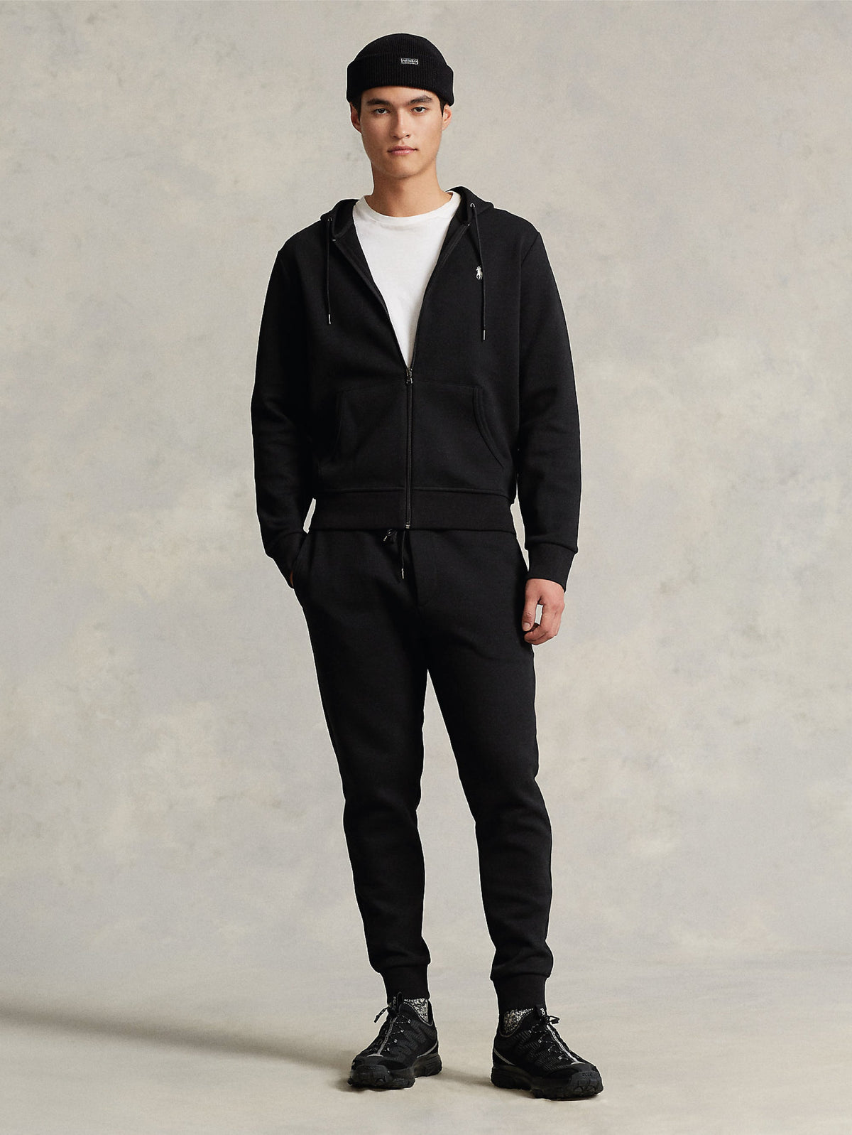 2026 New Arrival Felpa con Cappuccio e Zip  in Maglia Doppia Nero