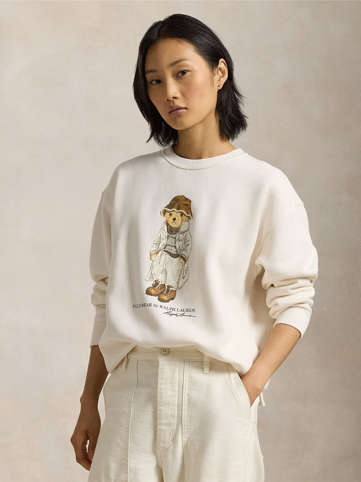 2026 New Arrival Felpa Girocollo con Stampa Polo Bear Crema