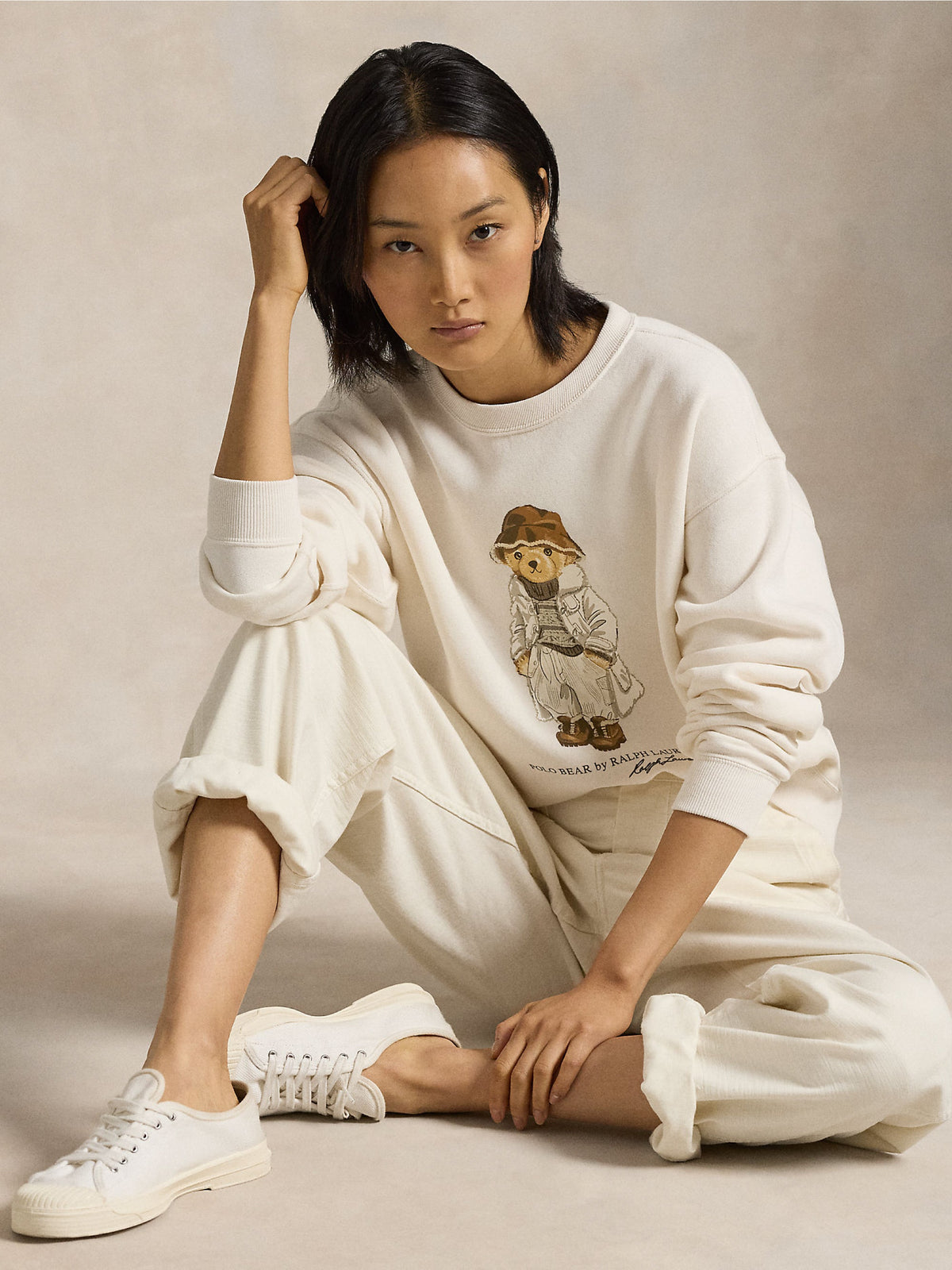2026 New Arrival Felpa Girocollo con Stampa Polo Bear Crema