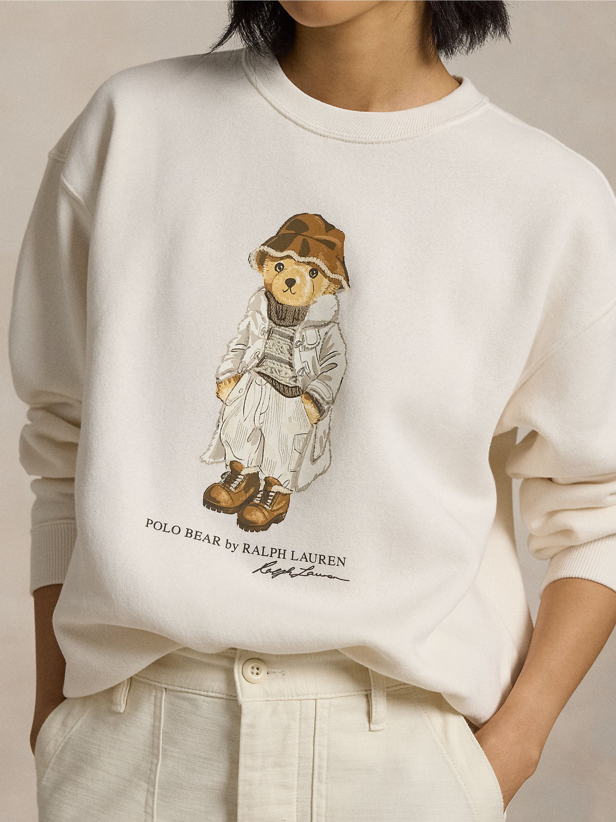 2026 New Arrival Felpa Girocollo con Stampa Polo Bear Crema
