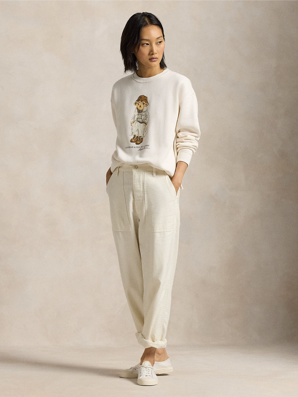 2026 New Arrival Felpa Girocollo con Stampa Polo Bear Crema