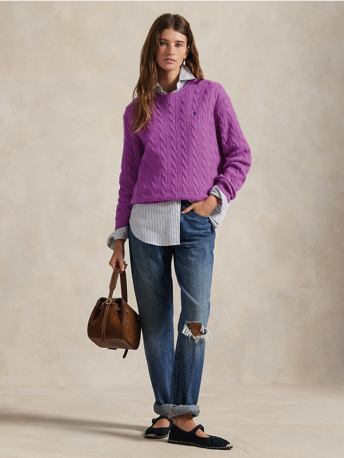 2026 New Arrival Maglia a Trecce Relaxed Fit Viola