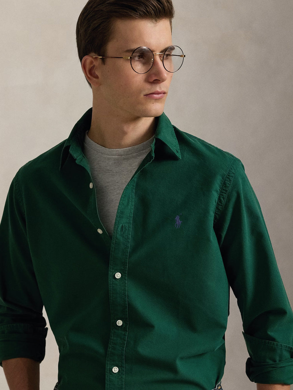 2026 New Arrival Camicia Oxford Slim Fit Tinta in Capo Verde