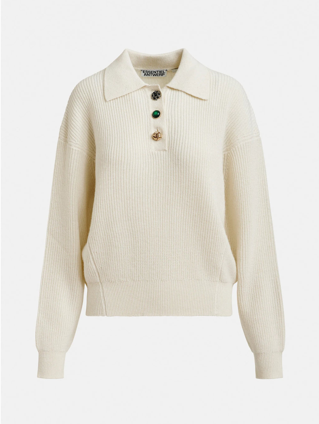 2026 New Arrival Polo a Costine con Bottoni Gioiello Bianco