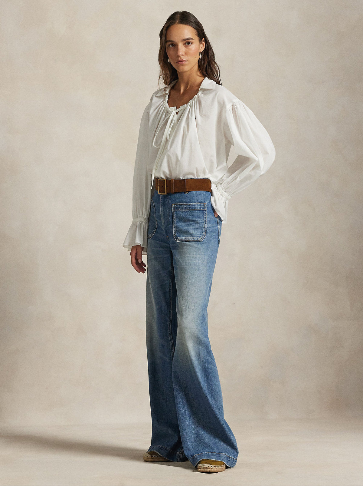 2026 New Arrival Jeans Vita Alta con Tasche Applicate Blu