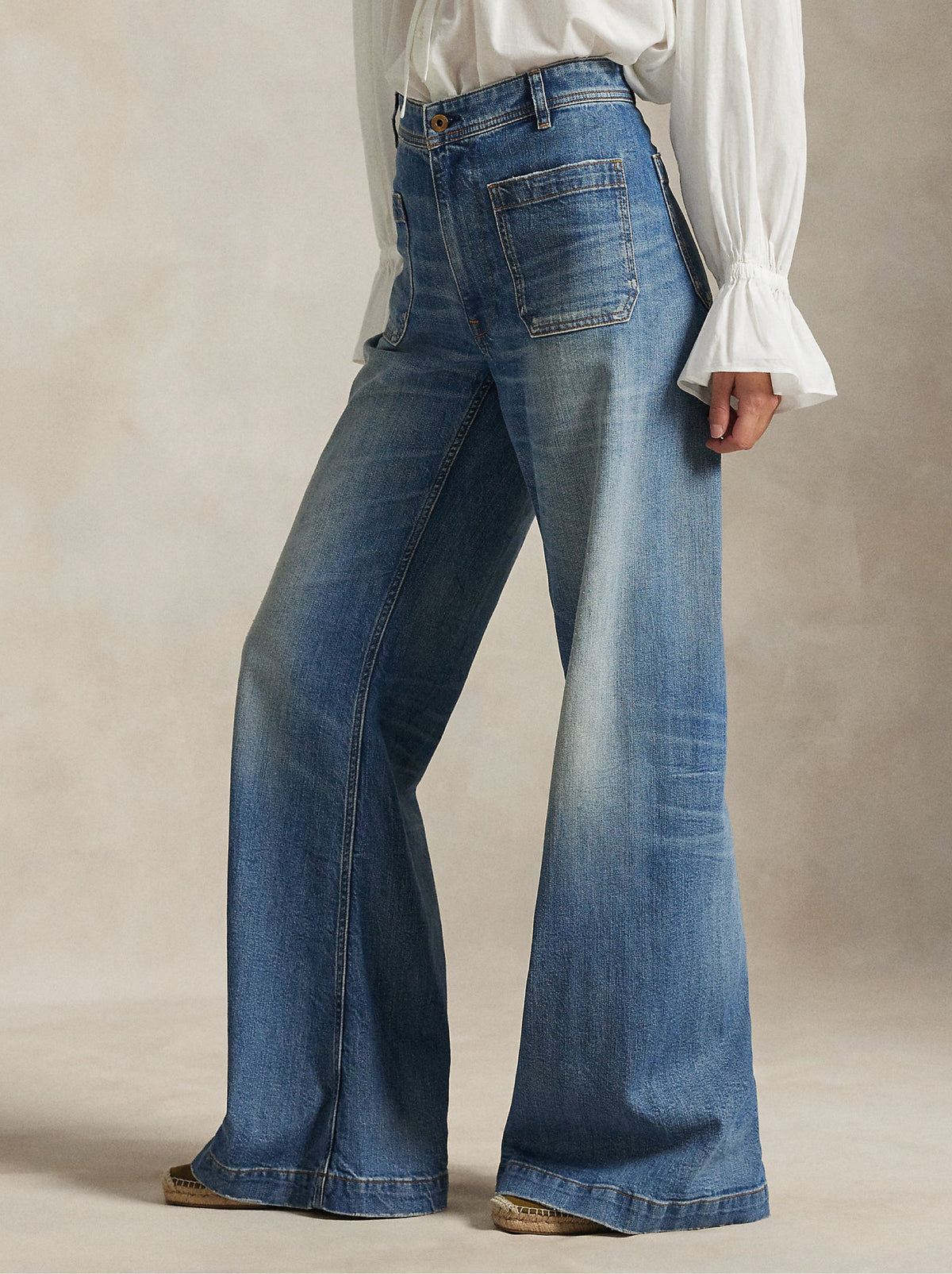 2026 New Arrival Jeans Vita Alta con Tasche Applicate Blu