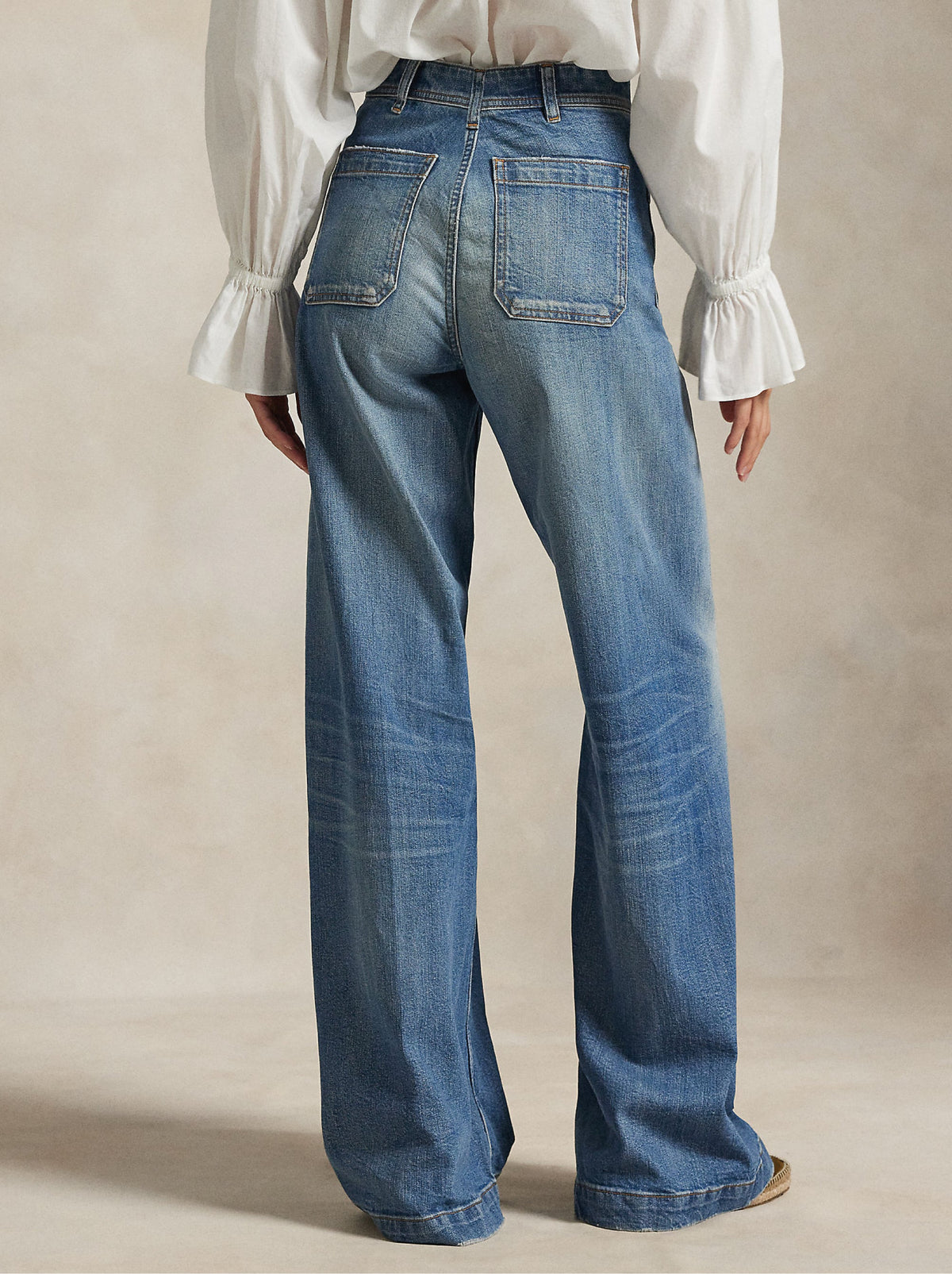 2026 New Arrival Jeans Vita Alta con Tasche Applicate Blu