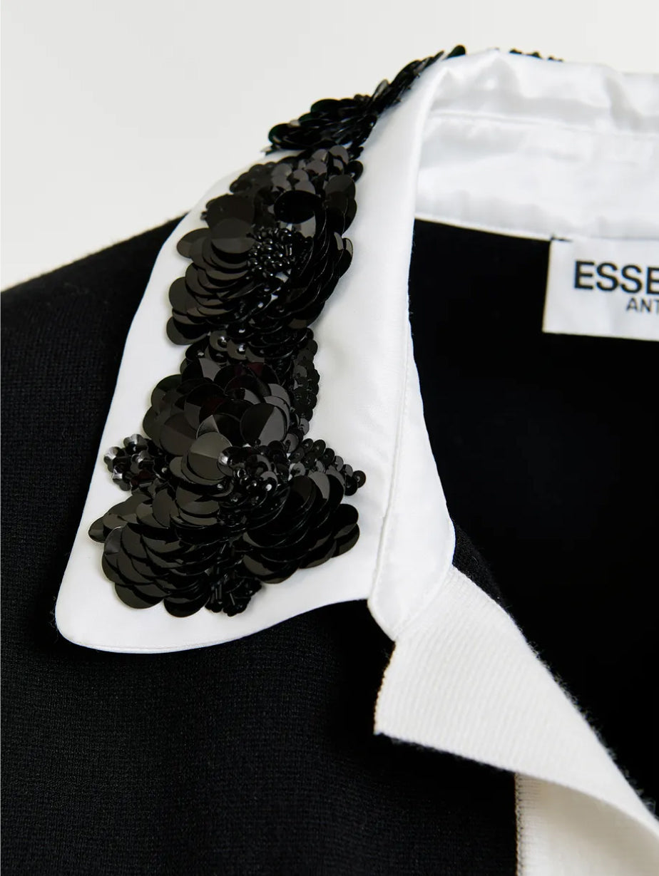 2026 New Arrival Polo in Maglia con Colletto con Paillettes e Perle Nero