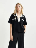 2026 New Arrival Polo in Maglia con Colletto con Paillettes e Perle Nero