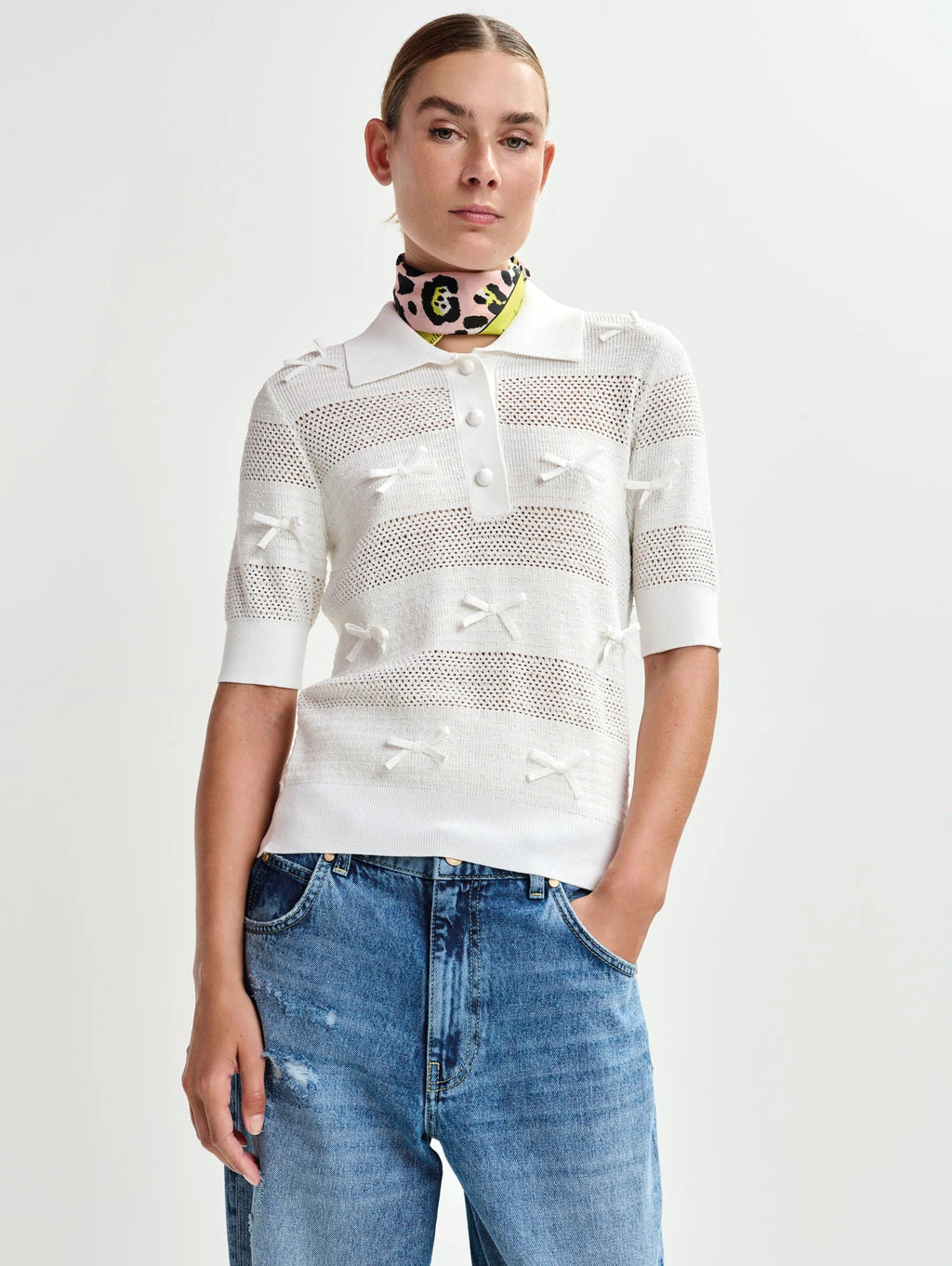 2026 New Arrival Polo in Maglia con Fiocchi Bianco