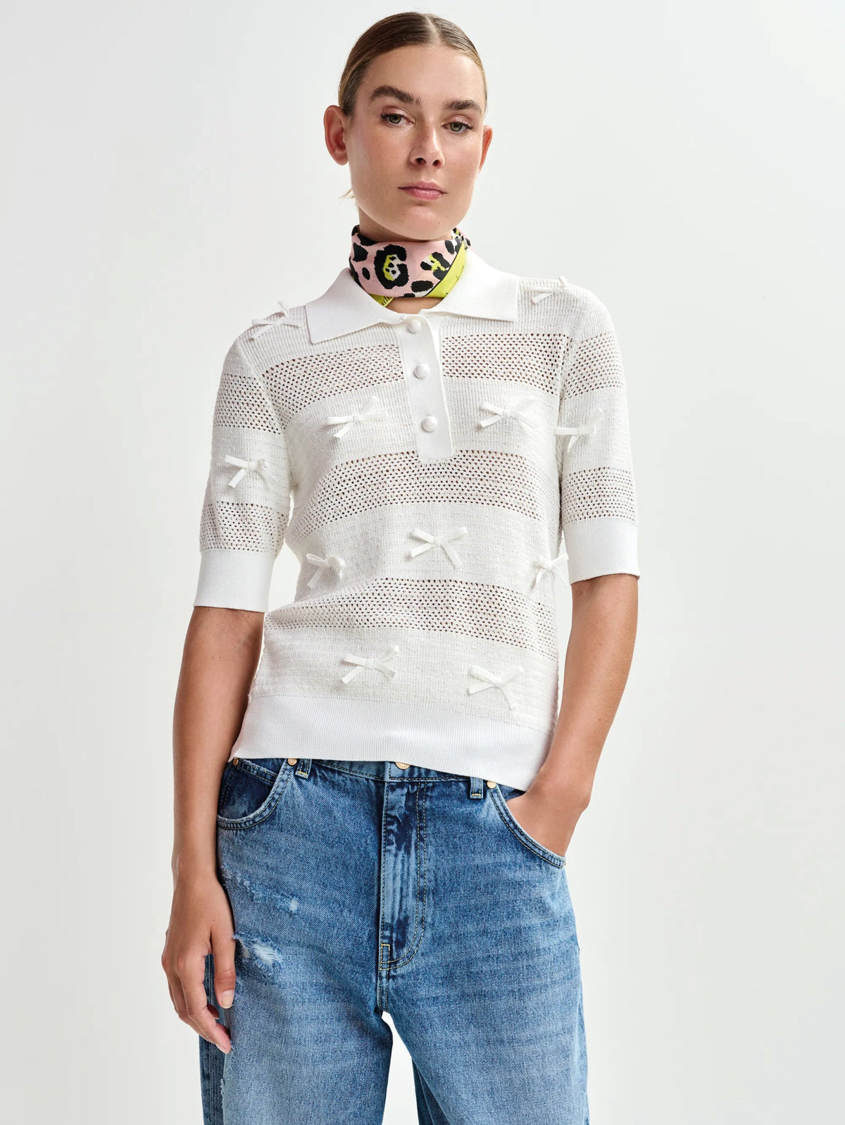 2026 New Arrival Polo in Maglia con Fiocchi Bianco