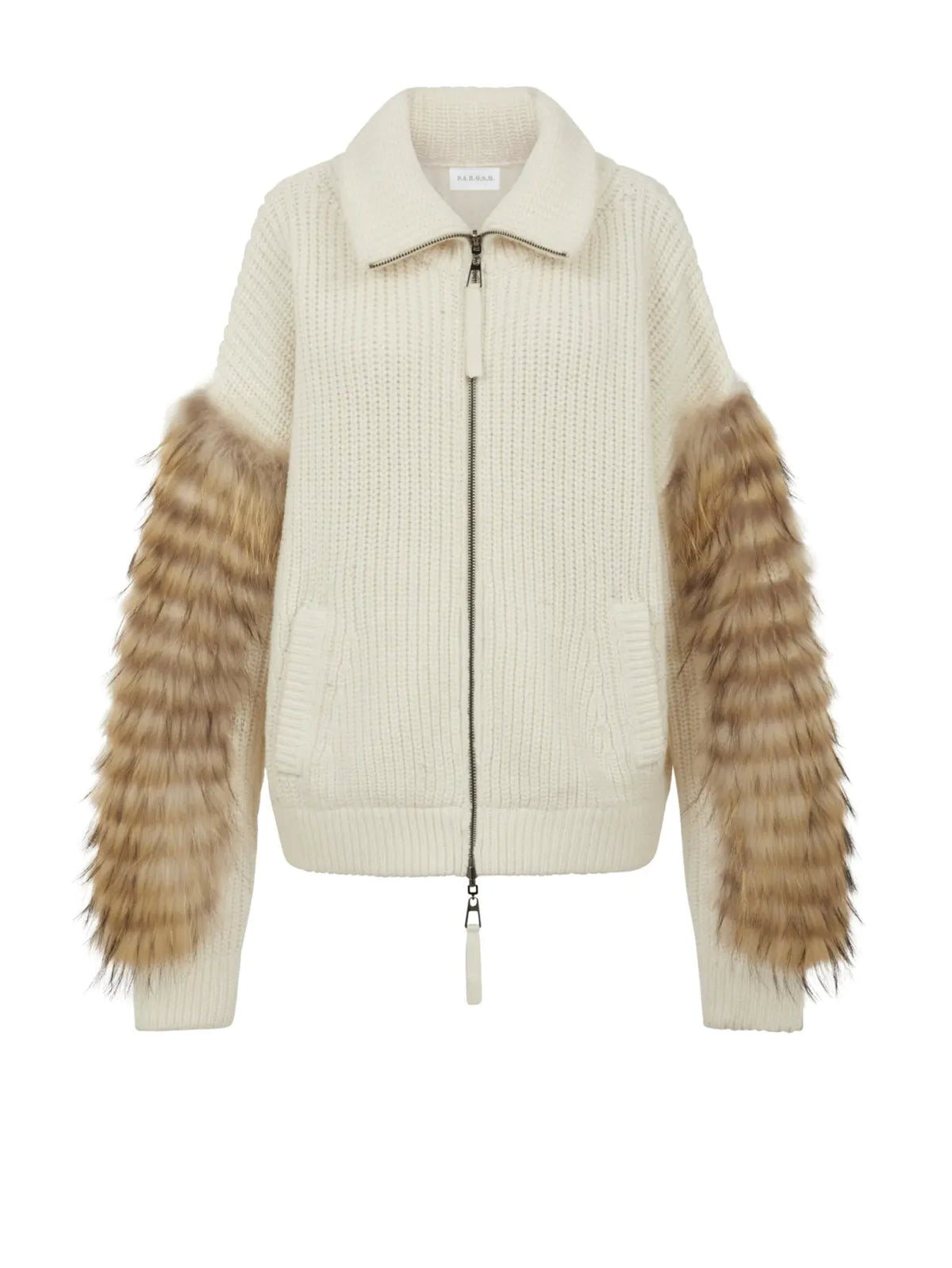 2026 New Arrival Giacchetto in Maglia di Lana con Pelliccia Panna