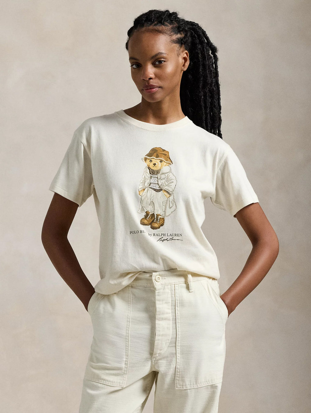 2026 New Arrival T-shirt con Stampa Polo Bear Crema