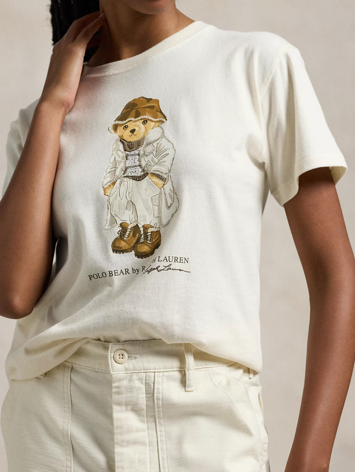 2026 New Arrival T-shirt con Stampa Polo Bear Crema