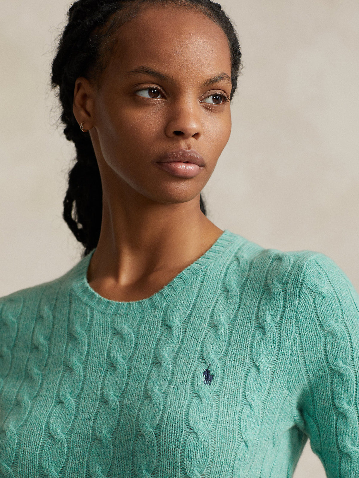2026 New Arrival Maglia a Trecce in Misto Cashmere Verde Melange
